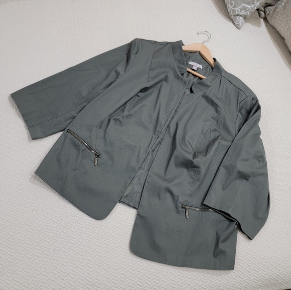 Roz & Ali Green Jacket Blazer Open Front Zipper pockets Size 3X - Picture 12 of 13